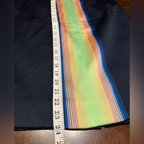 J. Crew Vintage Silk Blend Neon Stripe Navy Mini Preppy Pencil Skirt Sz 8 - Picture 6 of 8